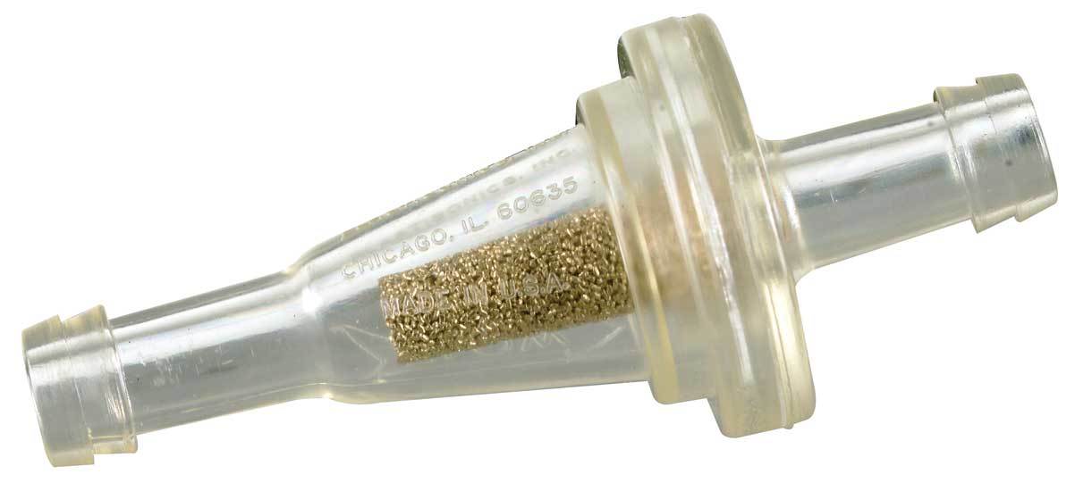 K And N Engineering Fuel Filter - In-Line - Sintered Porous Bronze - 1/4 in Hose Barb Inlet - 1/4 in Hose Barb Outlet