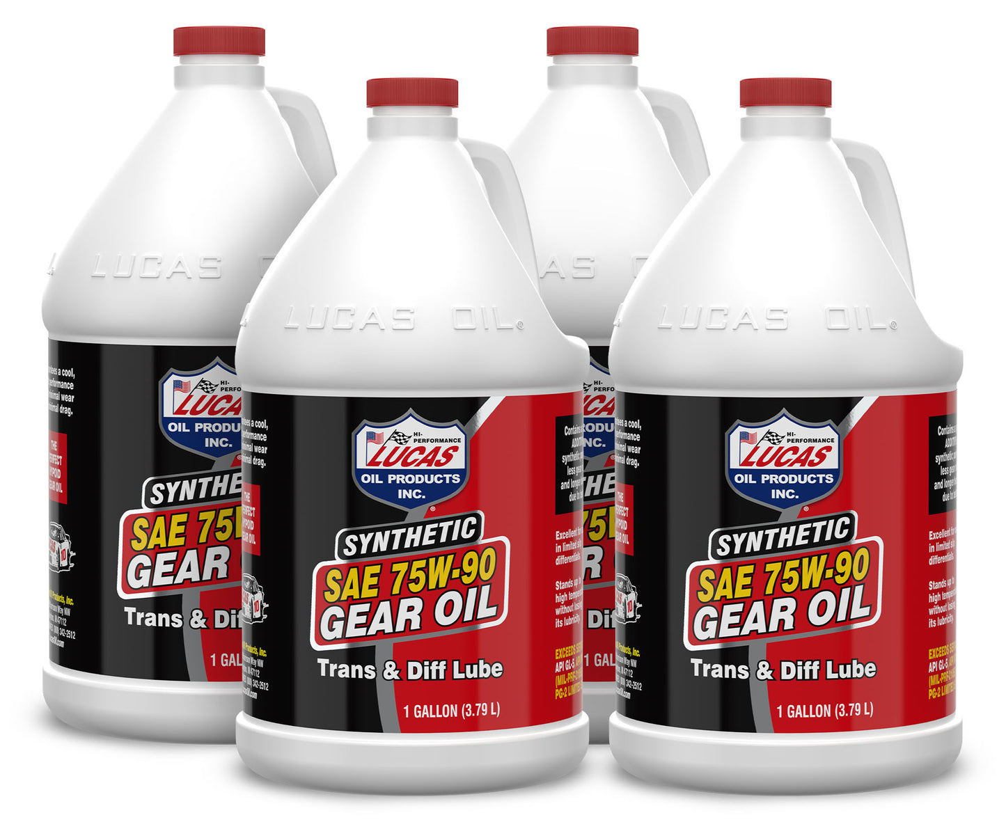 Lucas Oil Gear Oil - 75W90 - Limited Slip Additive - Synthetic - 1 gal Jug - Set of 4