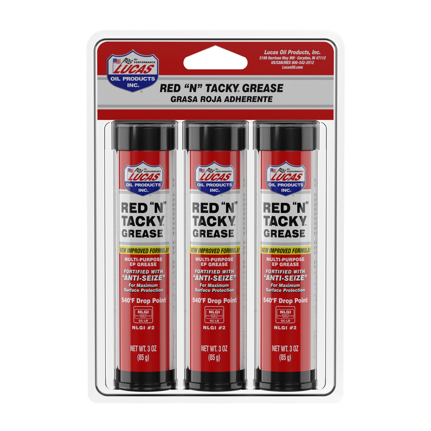 Lucas Oil Grease - Red N Tacky - Red Lithium - 3 oz Cartridge - Set of 3