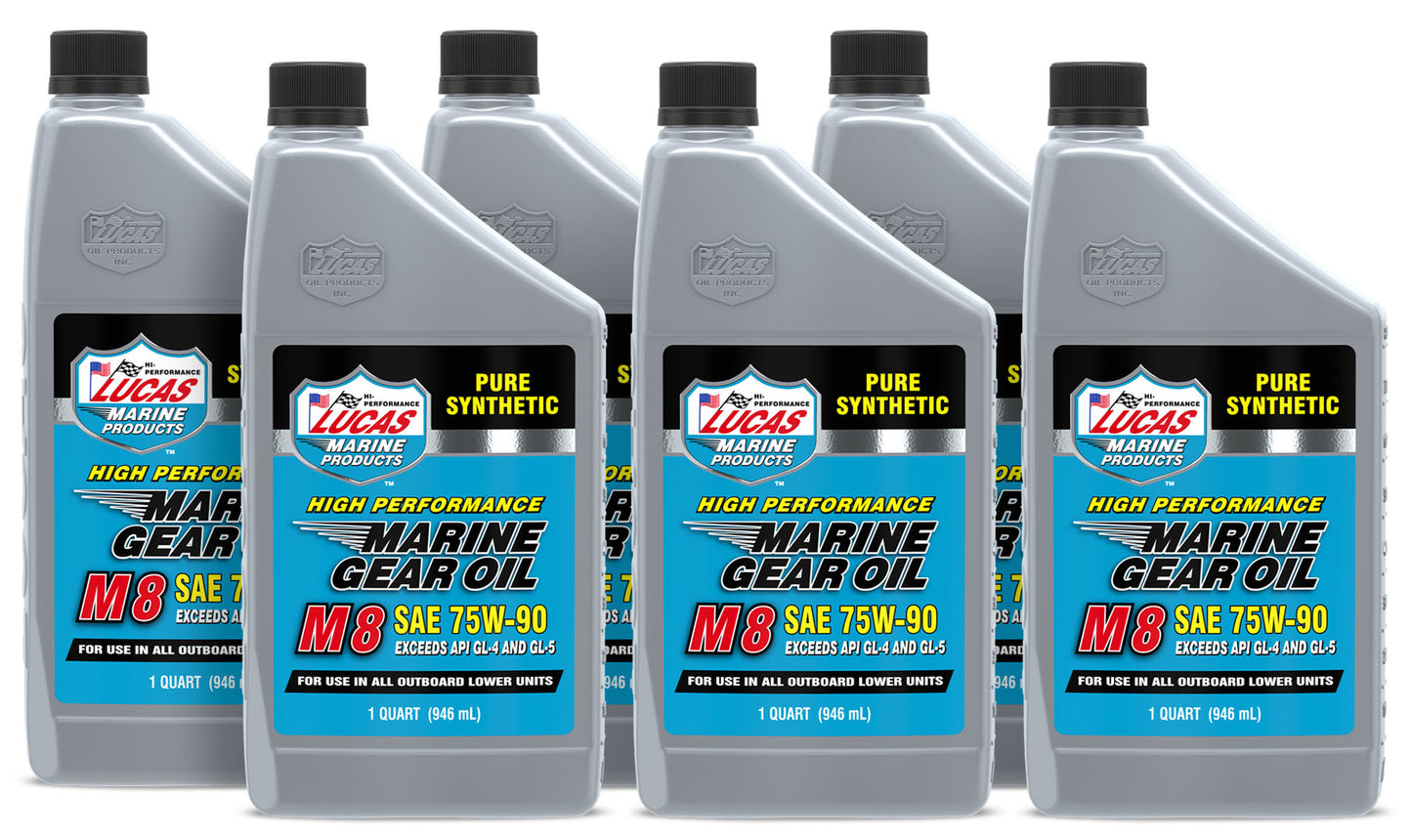Lucas Oil Gear Oil - M8 Marine - 75W90 - Limited Slip Additive - Synthetic - 1 qt Bottle - Set of 6