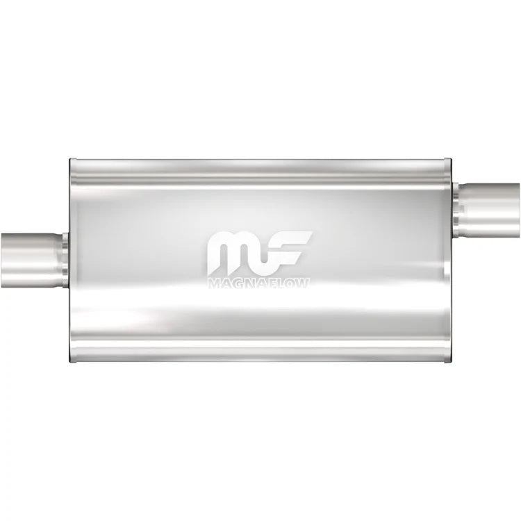 Magnaflow Perf Exhaust Muffler - 3.5 in Offset Inlet - 3.5 in Center Outlet - 22 x 11 x 5 in Oval Body - 28 in Long -