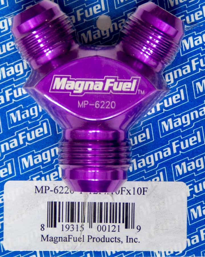 Magnafuel/Magnaflow Fuel Systems Fitting - Y Block - 12 AN Male Inlet - Dual 10 AN Male Outlets - Aluminum - Purple