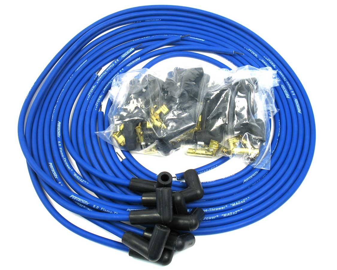 Pertronix Ignition Spark Plug Wire Set - Magx2 - Spiral Core - 8 mm - Blue - 90 Degree Plug Boots - HEI / Socket Style