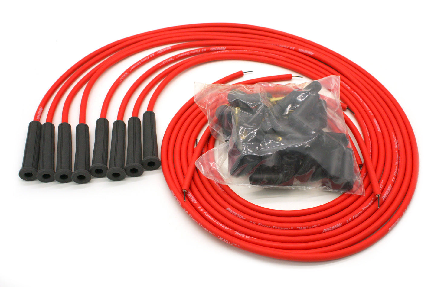 Pertronix Ignition Spark Plug Wire Set - Magx2 - Spiral Core - 8 mm - Red - Straight Plug Boots - HEI / Socket Style -