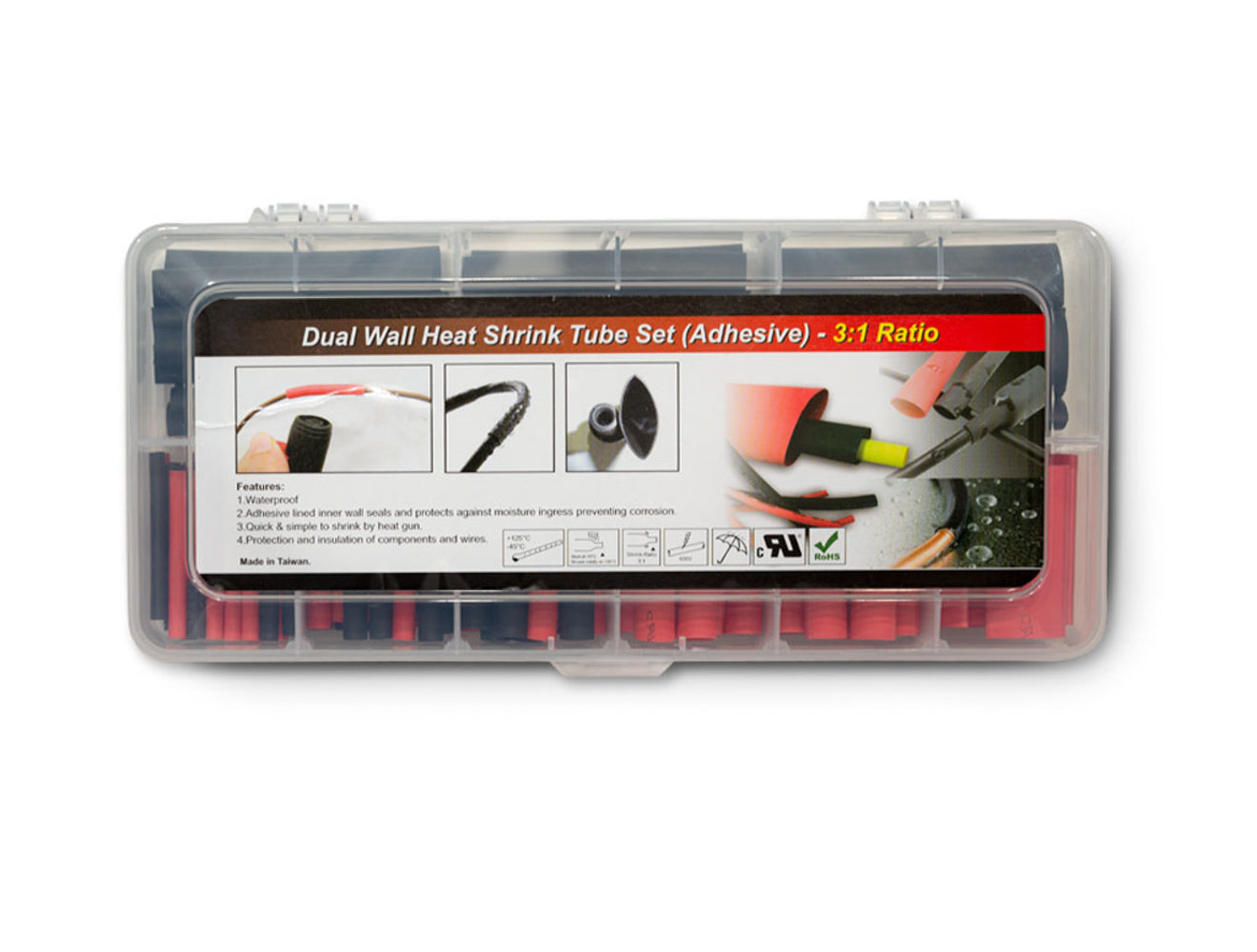 Pertronix Ignition Shrink Sleeve Tubing - 1/8 to 1/2 in Diameter - 3 in Long - Plastic - Black / Red - Kit