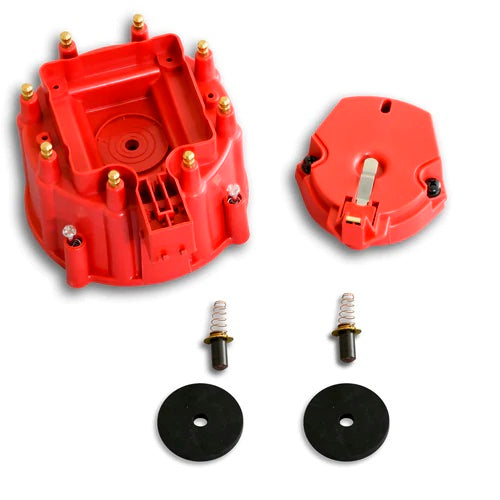 Pertronix Ignition Cap and Rotor Kit - HEI Style Terminals - Brass Terminals - Twist Lock - Plastic - Red - Non-Vented