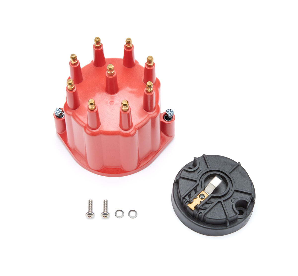 Pertronix Ignition Cap and Rotor Kit - HEI Style Terminals - Brass Terminals - Twist Lock - Plastic - Red - Non-Vented