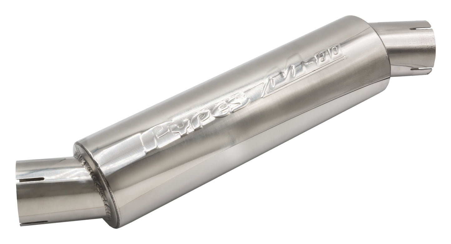 Pypes Performance Exhaust Muffler - M-80 - 2.5 in Offset Inlet - 2.5 in Offset Outlet - 4 in Diameter - 14 in Long -