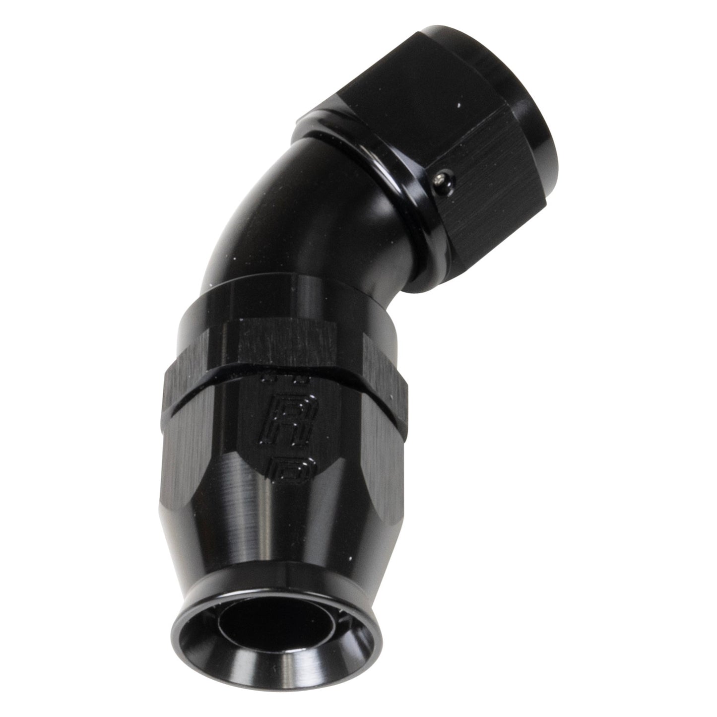 Russell Fitting - Hose End - Pro PTFE - PTFE Hose - 45 Degree - 6 AN Hose to 6 AN Female - Aluminum - Black Anodized -