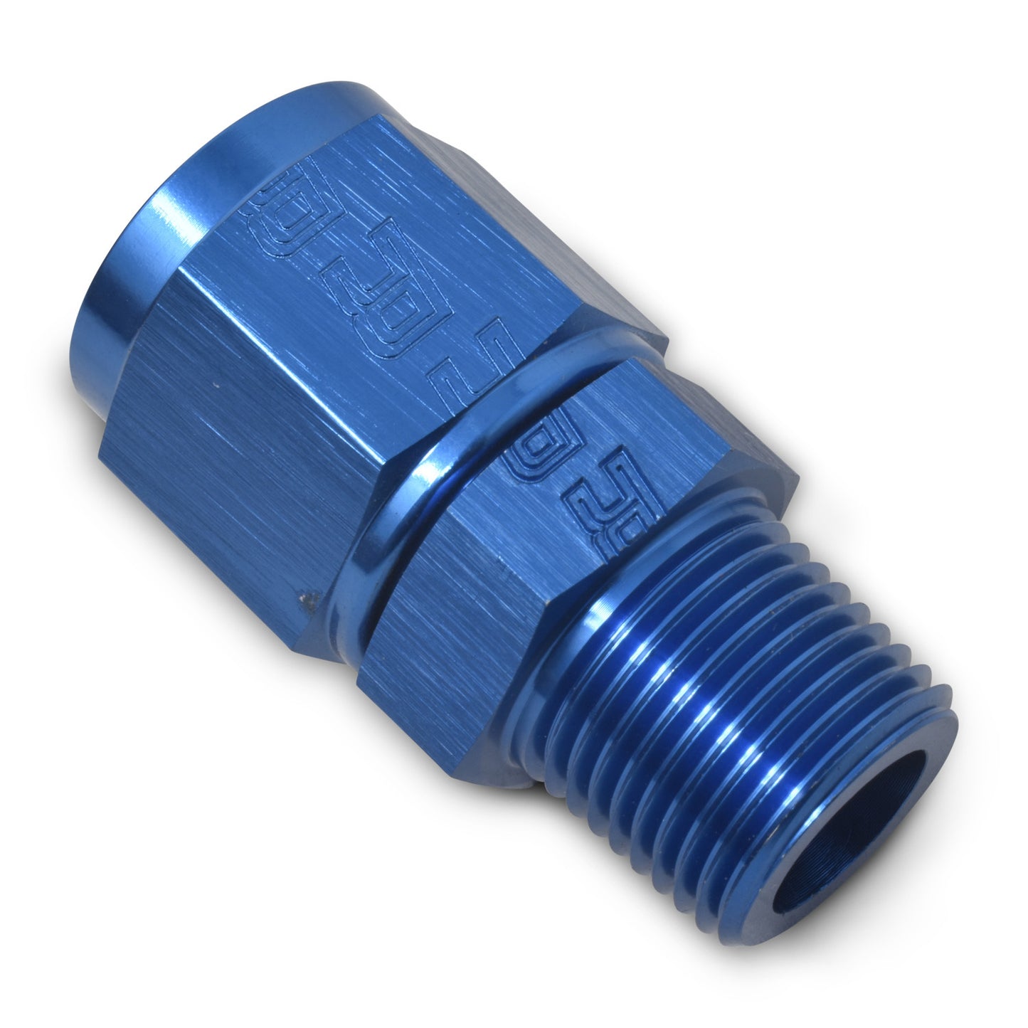 Russell Fitting - Adapter Fitting - Straight - 8 AN Female Swivel to 3/8 in NPT Male - Aluminum - Blue Anodized - Each