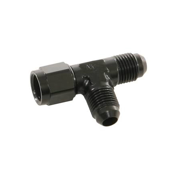 Russell Fitting - Adapter Tee - 6 AN Female x 6 AN Male x 6 AN Male - Aluminum - Black Anodized - Each