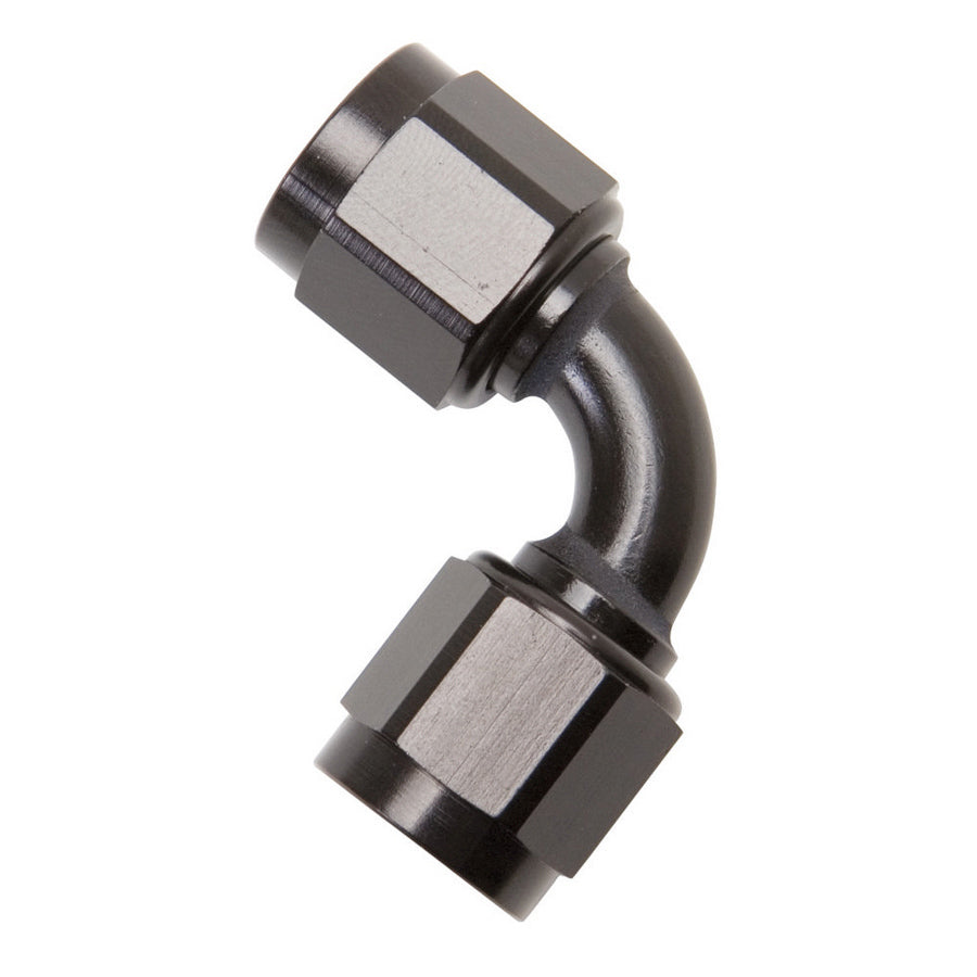 Russell Fitting - Adapter - 90 Degree - 6 AN Female Swivel to 6 AN Female Swivel - Aluminum - Black Anodized - Each