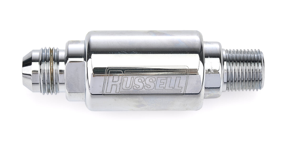Russell Fuel Filter - Competition Series - In-Line - 40 Micron - Stainless Element - 8 AN Male Inlet - 3/8 in NPT Male