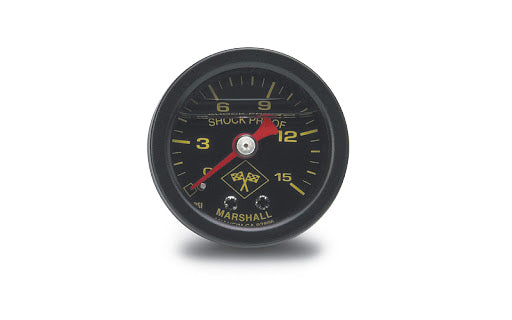 Russell Pressure Gauge - 0-15 psi - Mechanical - Analog - 1-1/2 in Diameter - Liquid Filled - 1/8 in NPT Port - Black