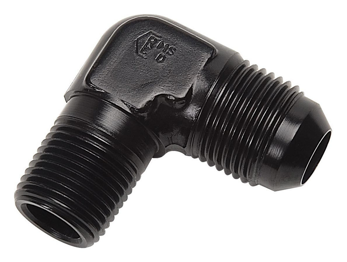 Russell Fitting - Adapter - 90 Degree - 6 AN Male to 1/8 in NPT Male - Aluminum - Black Anodized - Each