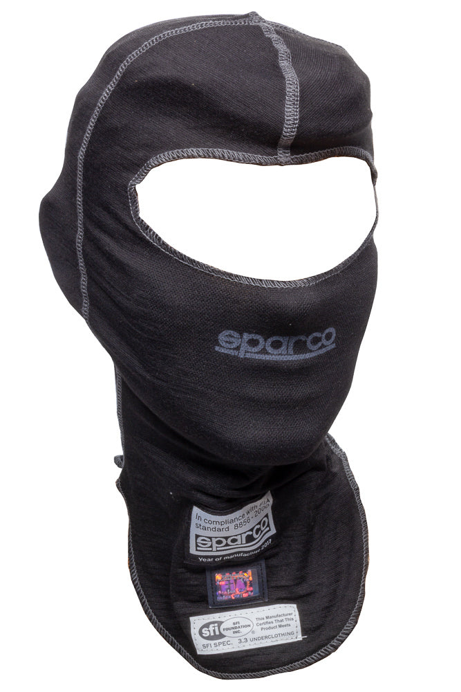 Sparco Head Sock - Hood Shield RW-9 - Single Eyeport - SFI 3.3 - Single Layer - Nomex - Black - One Size Fits All - Each