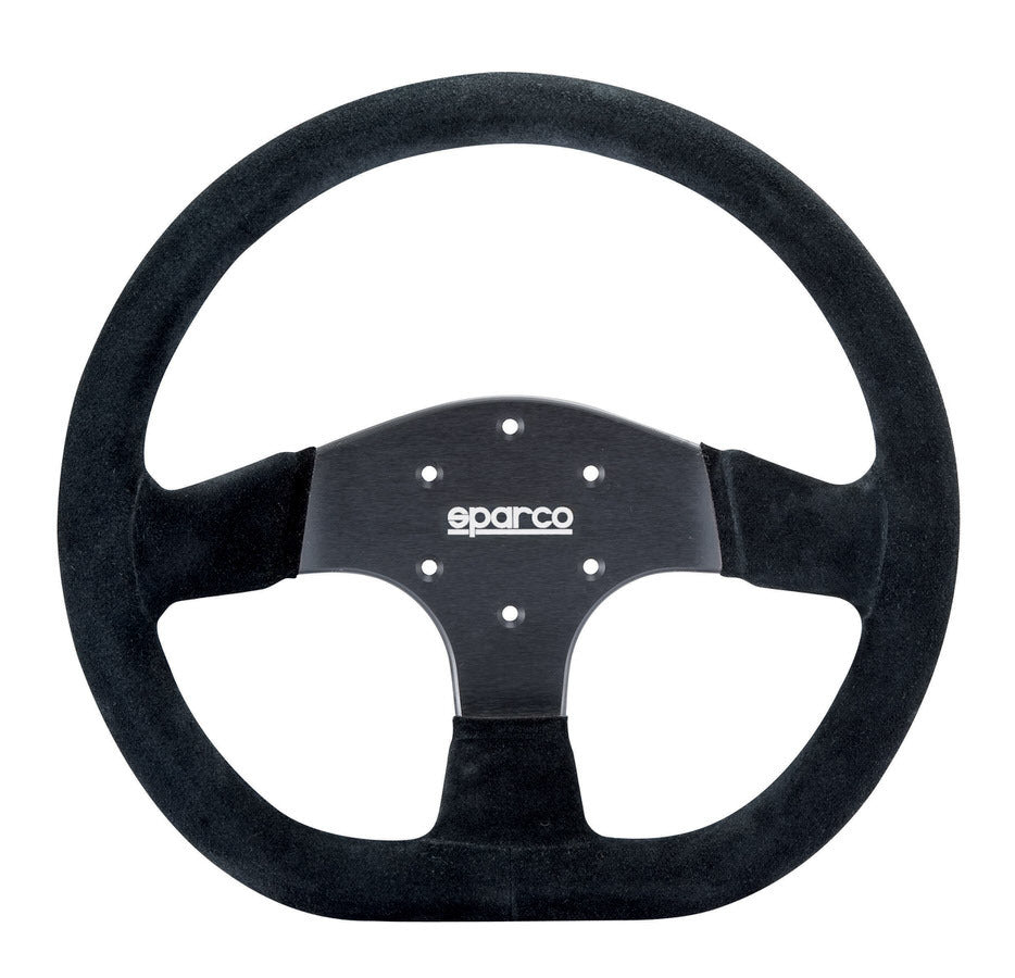 Sparco Steering Wheel - R 353 - 330 Diameter - D-Shaped - 36 mm Dish - 3-Spoke - Black Suede Grip - Aluminum - Black