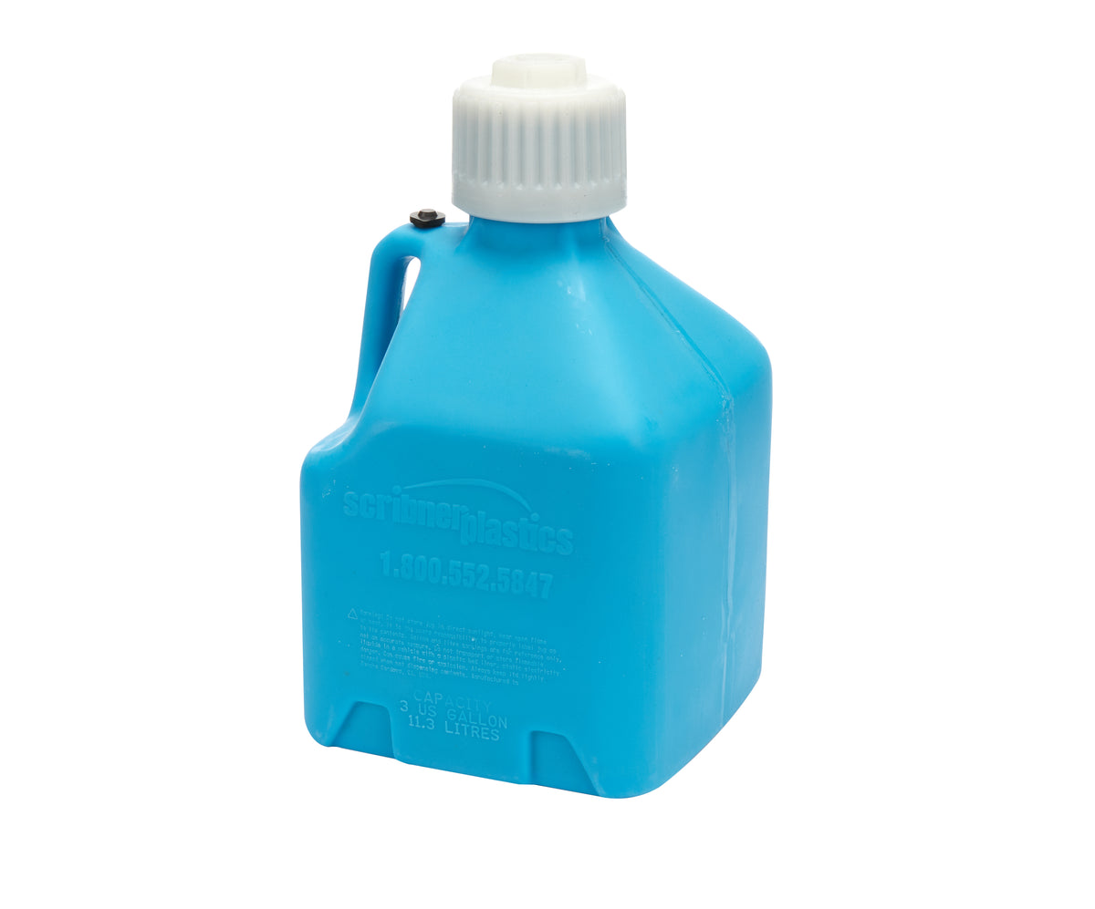 Scribner Utility Jug - 3 gal - 9.5 x 9.5 x 16 in Tall - Gasket Seal Cap - Flip-Up Vent - Square - Plastic - Blue - Each