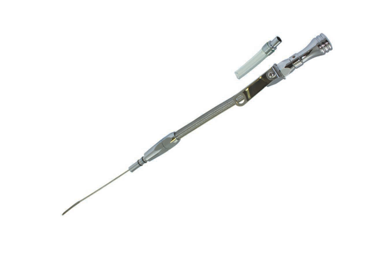 Specialty Products Company Engine Oil Dipstick - Flexible - Timing Cover Mount - Braided Stainless - Aluminum - Chrome