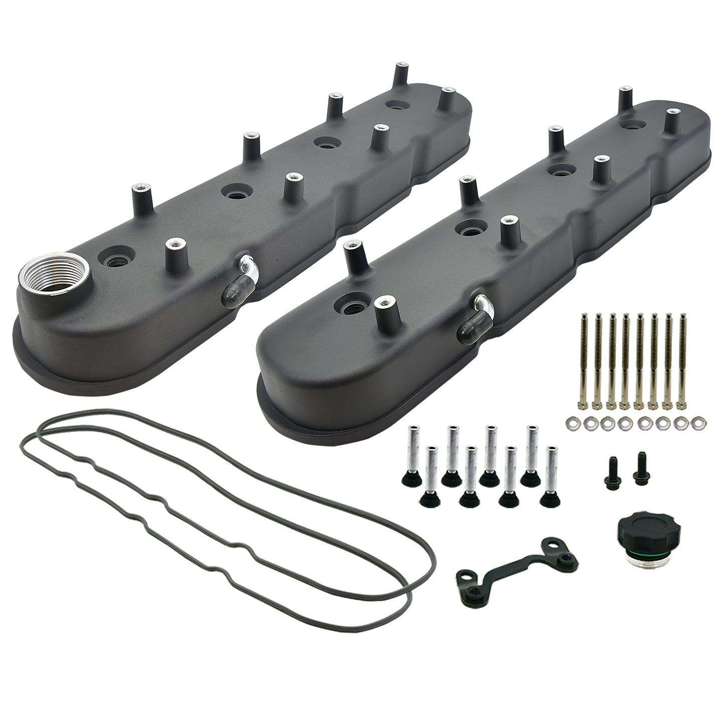 Specialty Products Company Valve Cover - Tall - Baffled - Coil Stands - Aluminum - Black Paint - GM LS-Series - Pair