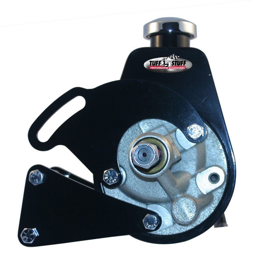 Tuff-Stuff Power Steering Pump Bracket - Driver Side - Block Mount - Steel - Black Powder Coat - Saginaw Pump - Long