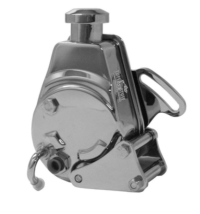Tuff-Stuff Power Steering Pump Bracket - Driver Side - Block Mount - Steel - Chrome - Saginaw Pump - Long Water Pump -