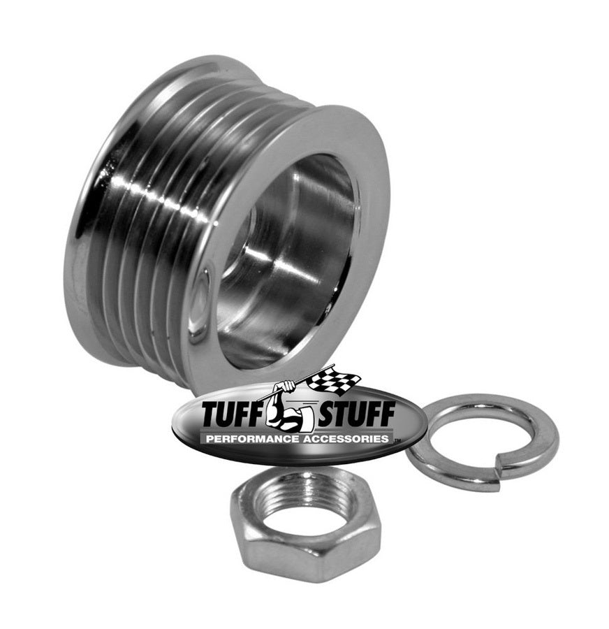 Tuff-Stuff Alternator Pulley - Serpentine - 6-Rib - 2.25 in Diameter - Hardware Included - Steel - Chrome - Universal