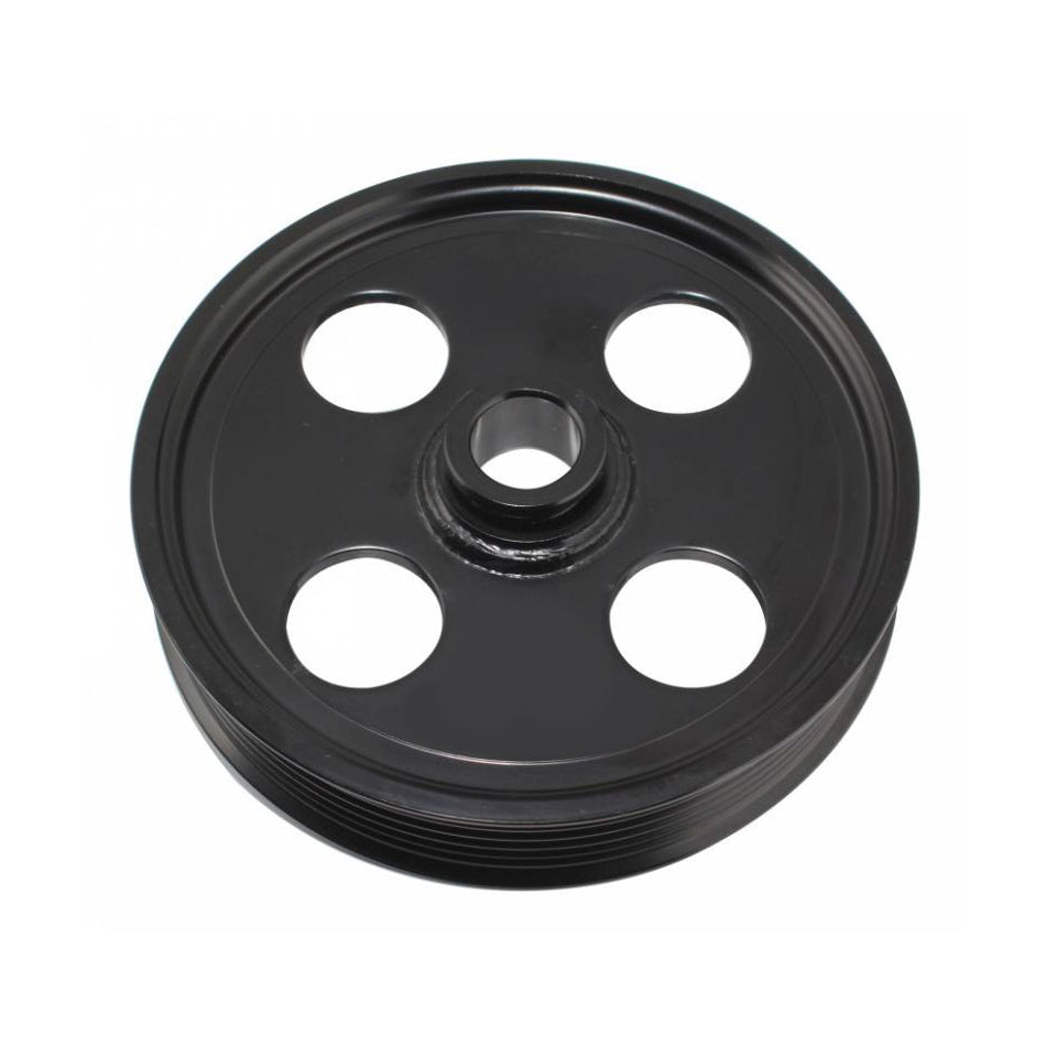 Tuff-Stuff Power Steering Pump Pulley - Serpentine - 6-Rib - Press-On - 5.25 in Diameter - Steel - Black Powder Coat -