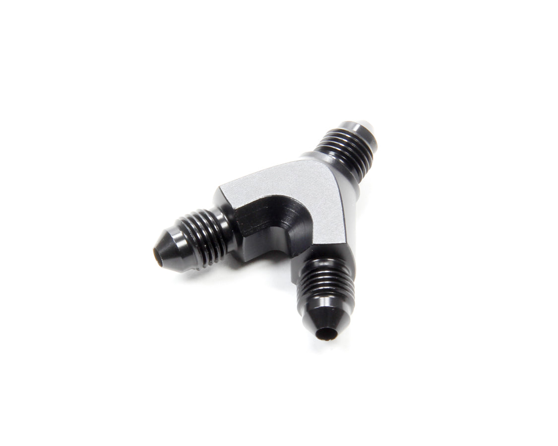 Vibrant Performance Fitting - Y Block - 3 AN Male Inlet - Dual 3 AN Male Outlets - Aluminum - Black Anodized - Each