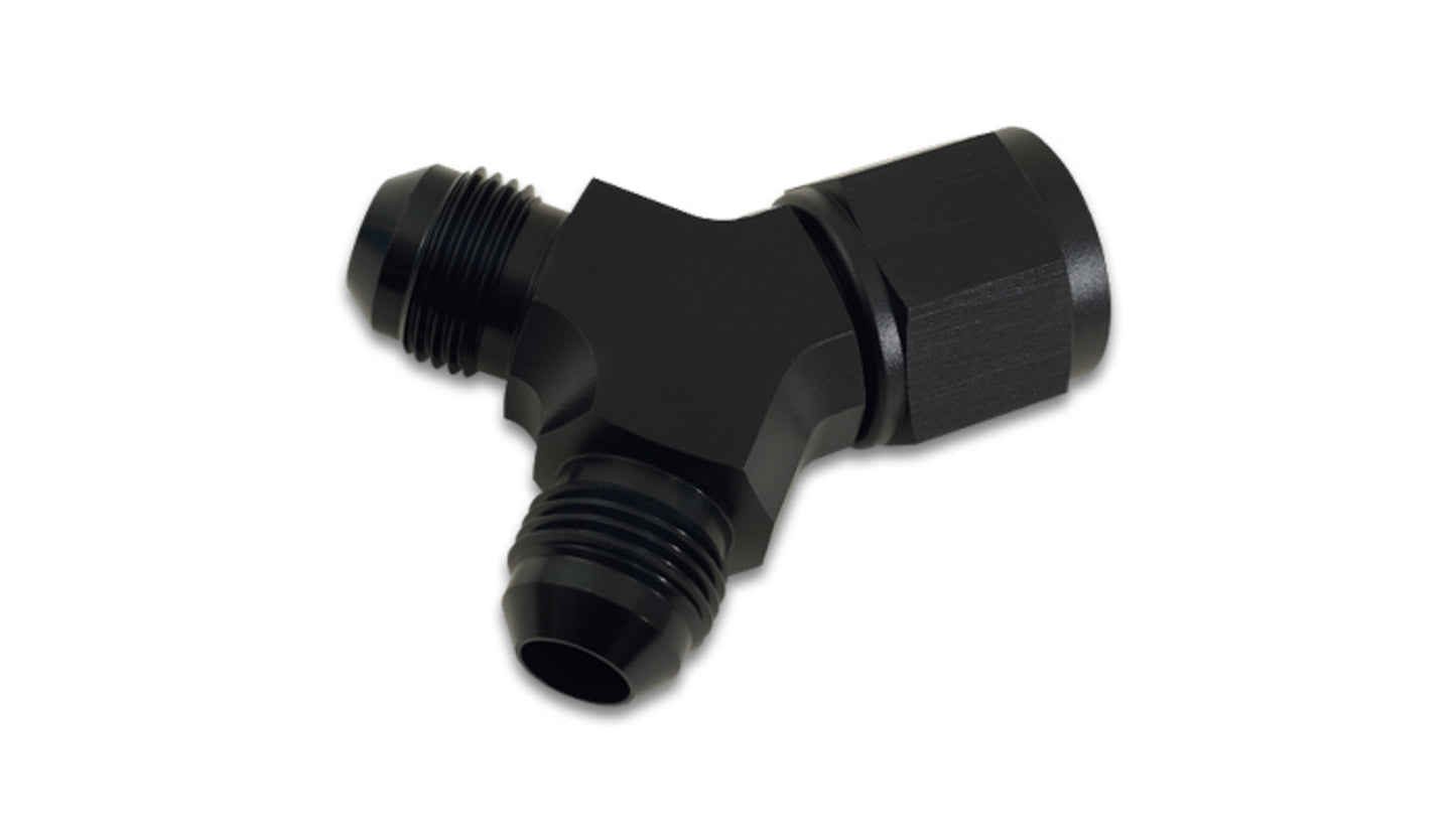 Vibrant Performance Fitting - Y Block - 8 AN Female Inlet - Dual 6 AN Male Outlets - Aluminum - Black Anodized - Each