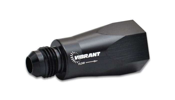 Vibrant Performance Check Valve - 6 AN Male Inlet - 6 AN Female O-Ring Outlet - Aluminum - Black Anodized - Each