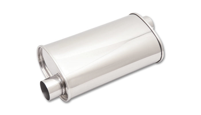 Vibrant Performance Muffler - Streetpower - 2.5 in Offset Inlet - 2.5 in Offset Outlet - 15 x 5 x 9 in Oval Body - 20
