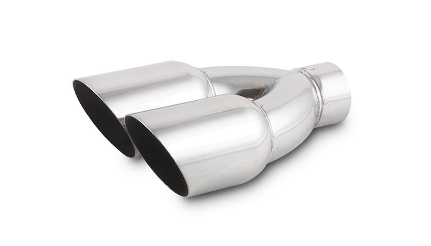 Vibrant Performance Exhaust Tip - Weld-On - 2.5 in Inlet - Dual 3.5 in Round Outlets - 10 in Long - Single Wall - Cut