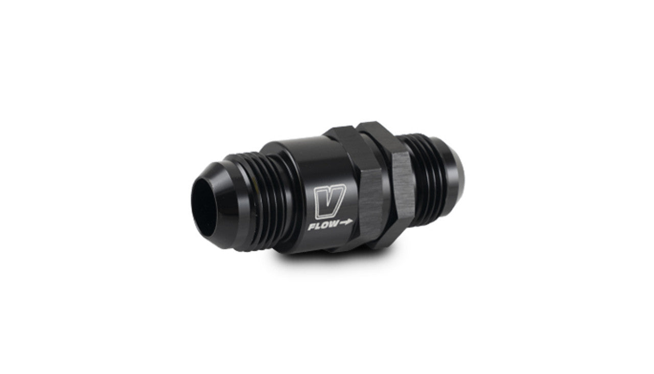 Vibrant Performance Check Valve - Piston - 12 AN Male Inlet - 12 AN Male Outlet - External - Aluminum - Black Anodized