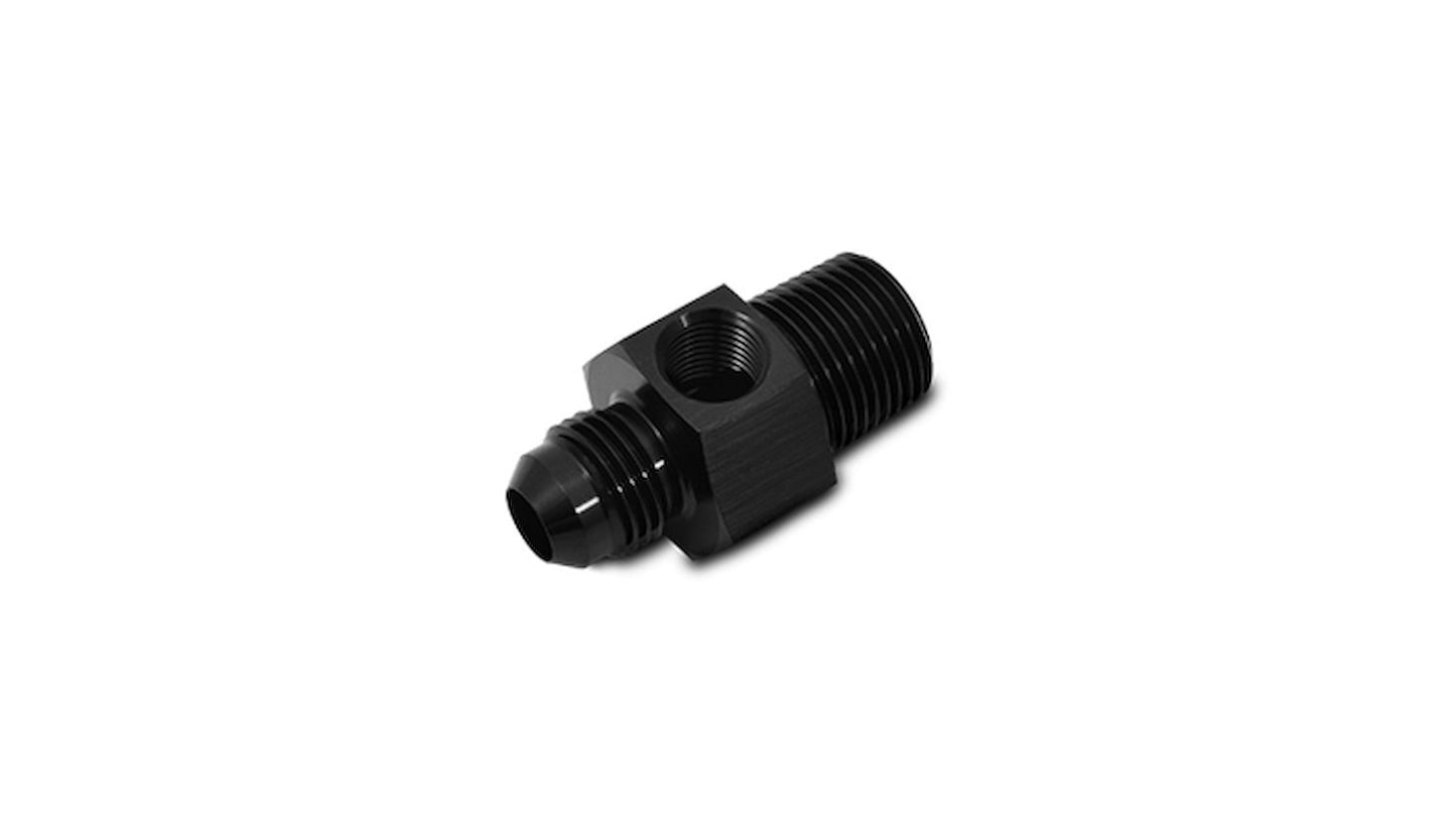 Vibrant Performance Fitting - Adapter - Straight - 8 AN Male to 1/4 in NPT Male - 1/8 in NPT Gauge Port - Aluminum -