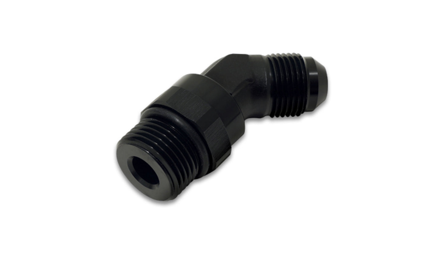 Vibrant Performance Fitting - Adapter - 45 Degree - 6 AN Male to 8 AN Male O-Ring Swivel - Aluminum - Black Anodized -