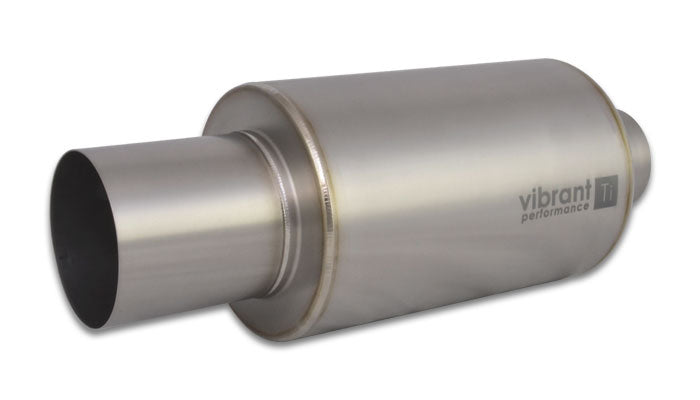 Vibrant Performance Muffler - Titanium - 3 in Center Inlet - 4 in Center Outlet - 6.25 in Diameter Round Body - 17 in