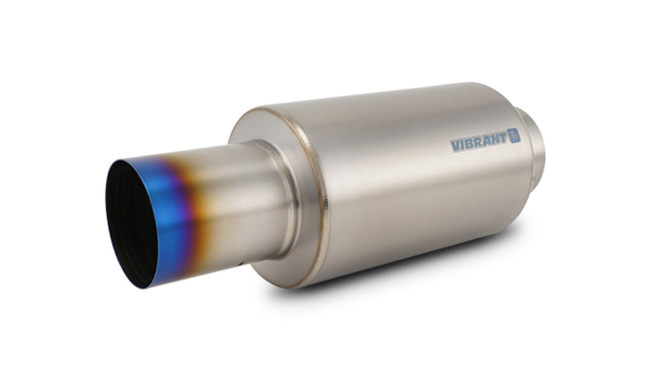 Vibrant Performance Muffler - Titanium - 4 in Center Inlet - 4 in Center Outlet - 6.25 in Diameter Round Body - 17 in