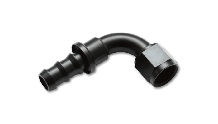 Vibrant Performance Fitting - Hose End - Push-On - 90 Degree - 4 AN Hose Barb to 4 AN Female - Aluminum - Black