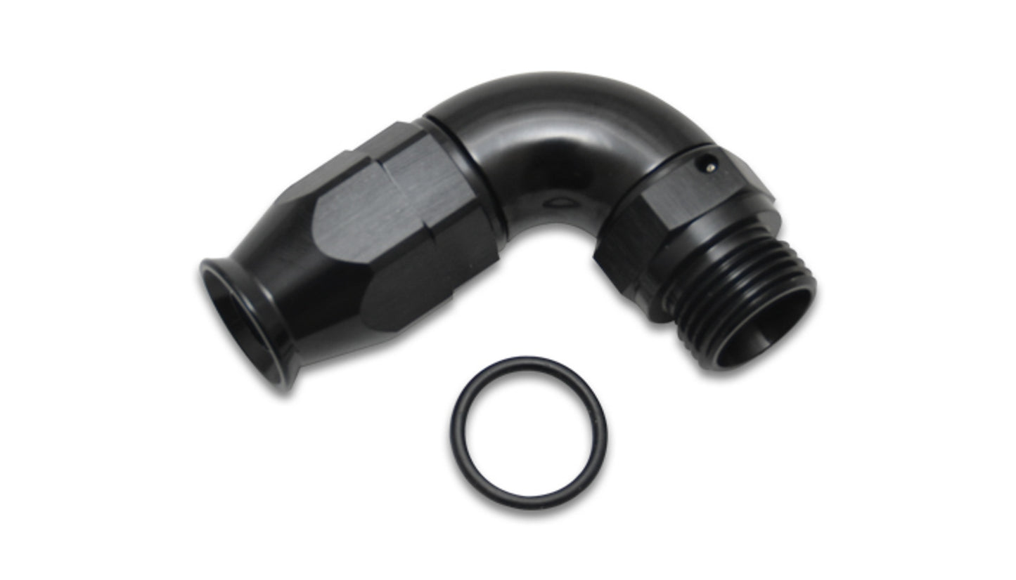 Vibrant Performance Fitting - Hose End - 90 Degree - 6 AN PTFE Hose to 6 AN Male O-Ring - Aluminum - Black Anodized -