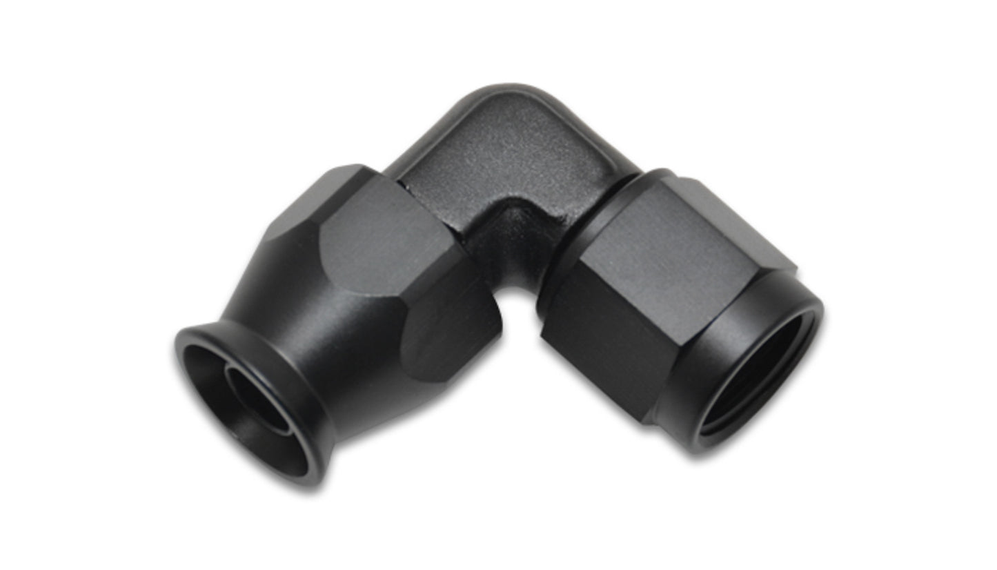 Vibrant Performance Fitting - Hose End - Tight Radius - 90 Degree - 3 AN PTFE Hose to 3 AN Female - Aluminum - Black