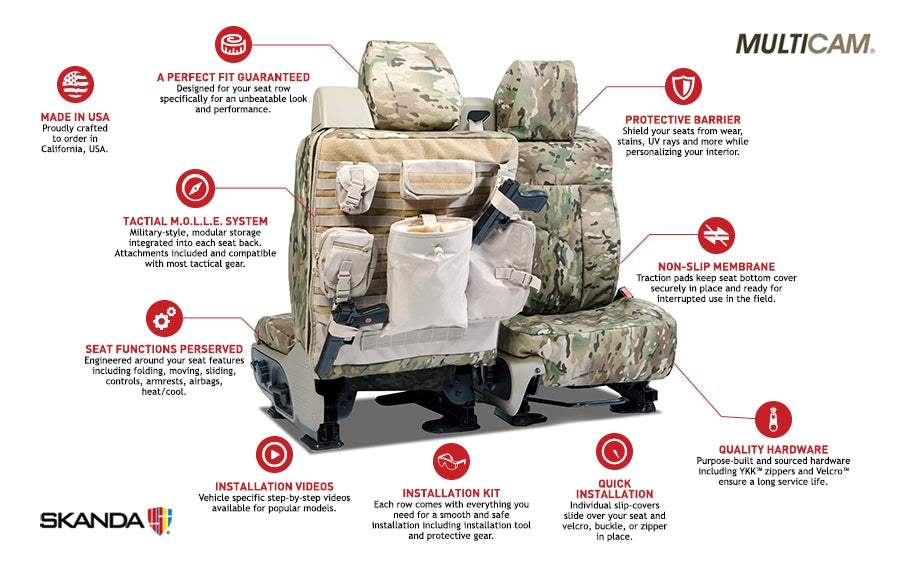 Custom Tactical Seat Cover Ballistic Camo Multi-Cam