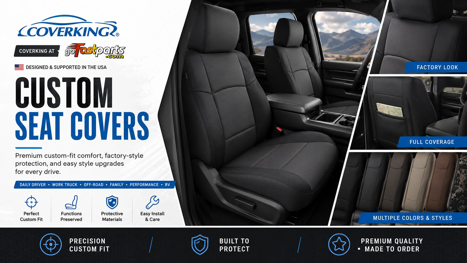 Coverking custom seat covers with factory-style fit and multiple colors