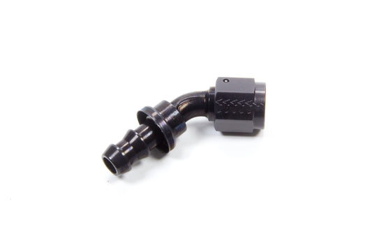 Aeroquip Fitting - Hose End - AQP Socketless - 45 Degree - 6 AN Hose Barb to 6 AN Female - Aluminum - Black Anodized -