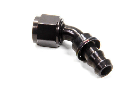 Aeroquip Fitting - Hose End - AQP Socketless - 45 Degree - 8 AN Hose Barb to 8 AN Female - Aluminum - Black Anodized -
