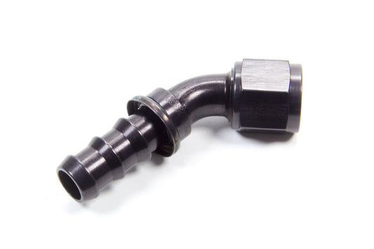 Aeroquip Fitting - Hose End - AQP Socketless - 45 Degree - 10 AN Hose Barb to 10 AN Female - Aluminum - Black Anodized