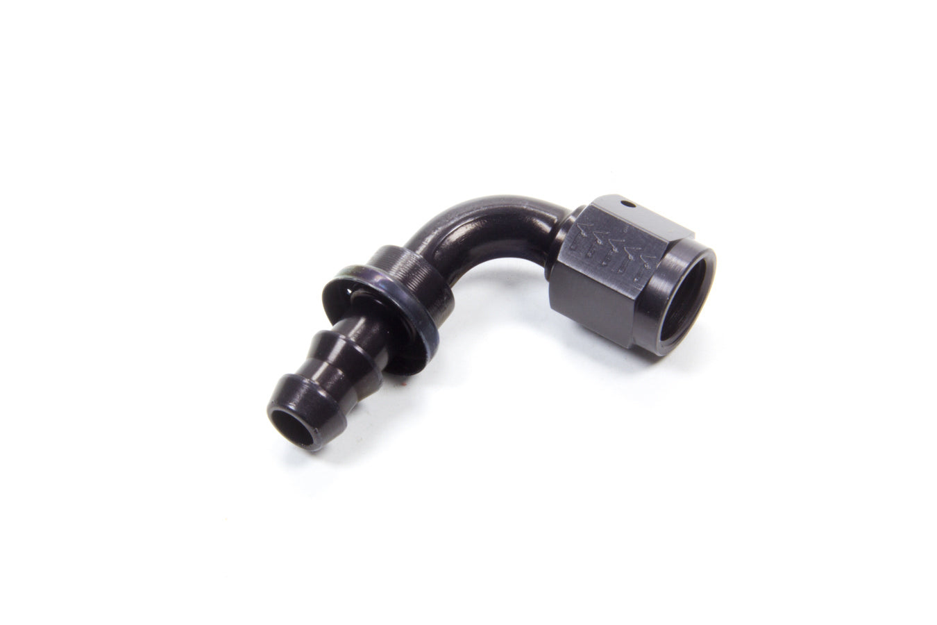 Aeroquip Fitting - Hose End - AQP Socketless - 90 Degree - 6 AN Hose Barb to 6 AN Female - Aluminum - Black Anodized -