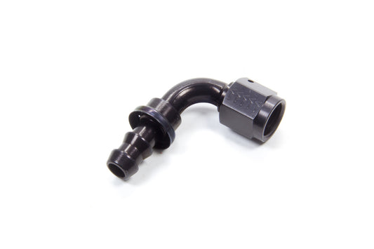 Aeroquip Fitting - Hose End - AQP Socketless - 90 Degree - 6 AN Hose Barb to 6 AN Female - Aluminum - Black Anodized -