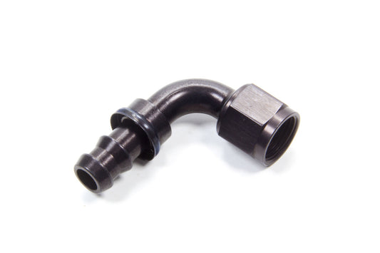 Aeroquip Fitting - Hose End - AQP Socketless - 90 Degree - 8 AN Hose Barb to 8 AN Female - Aluminum - Black Anodized -