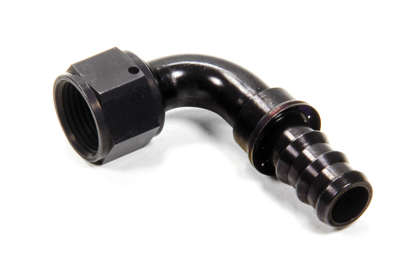 Aeroquip Fitting - Hose End - AQP Socketless - 90 Degree - 12 AN Hose Barb to 12 AN Female - Aluminum - Black Anodized
